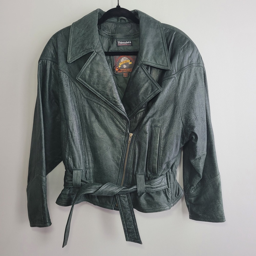 Vintage Adventure Bound Wilson's dark green leather bomber jacket thinsulate‎ - Picture 4 of 16